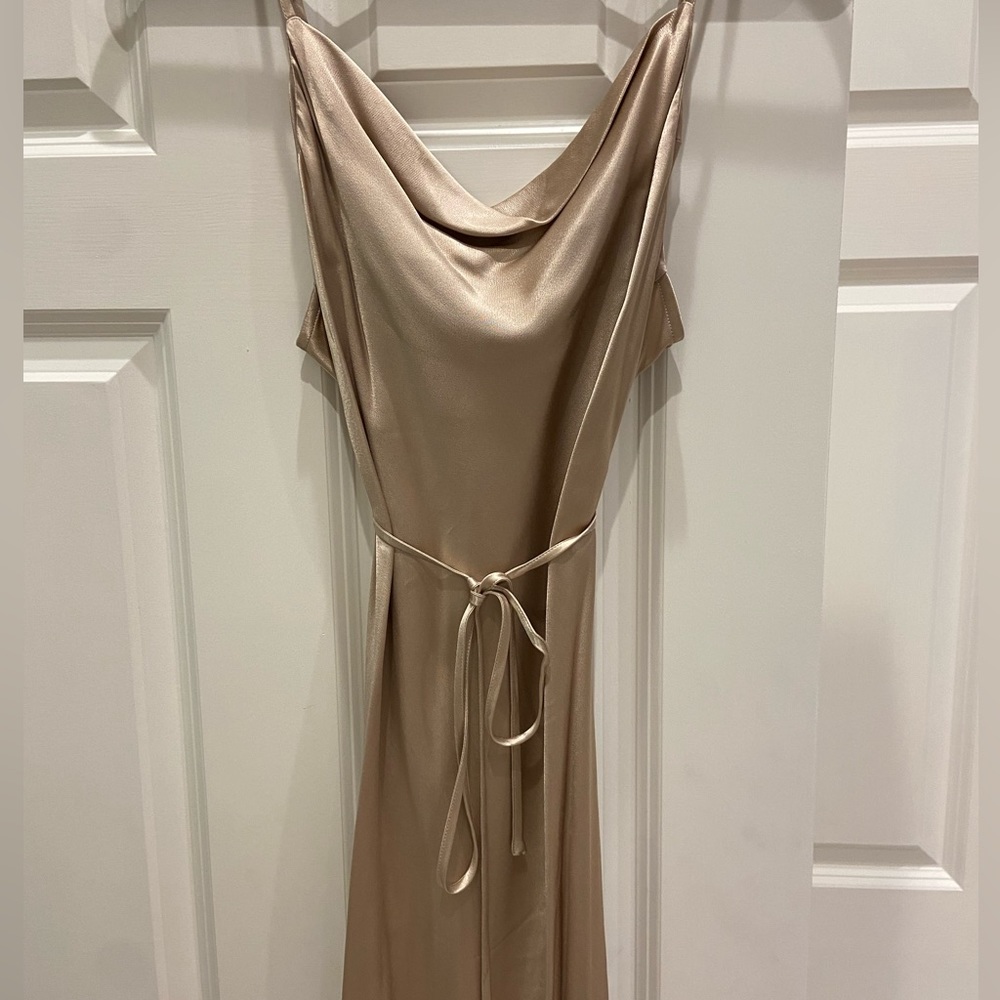 Taupe Satin Midi Dress, Shona Joy from Revolve - Picture 3 of 5